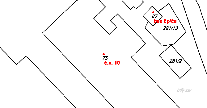 Sukorady 10, Snědovice na parcele st. 75 v KÚ Sukorady, Katastrální mapa