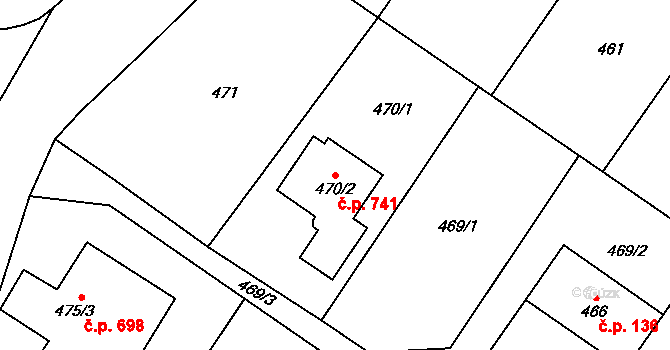 Vřesina 741 na parcele st. 470/2 v KÚ Vřesina u Bílovce, Katastrální mapa