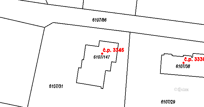 Frýdek 3345, Frýdek-Místek na parcele st. 6107/147 v KÚ Frýdek, Katastrální mapa