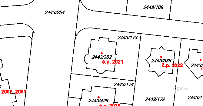 Roztoky 2021 na parcele st. 2443/352 v KÚ Roztoky u Prahy, Katastrální mapa