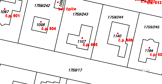 Tovačov I-Město 605, Tovačov na parcele st. 1107 v KÚ Tovačov, Katastrální mapa