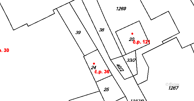 Liběšovice 36, Blšany na parcele st. 24 v KÚ Liběšovice, Katastrální mapa