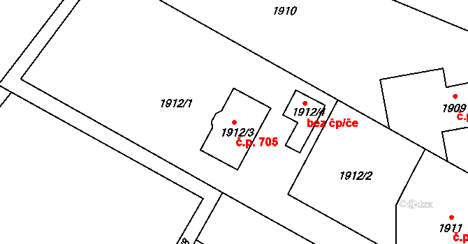 Rapotín 705 na parcele st. 1912/3 v KÚ Rapotín, Katastrální mapa