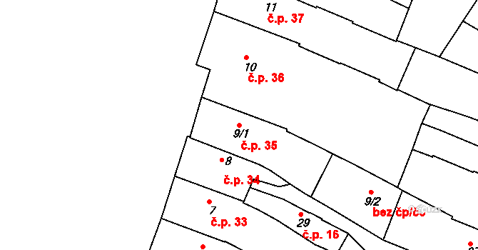 Jemnice 35 na parcele st. 9/1 v KÚ Jemnice, Katastrální mapa