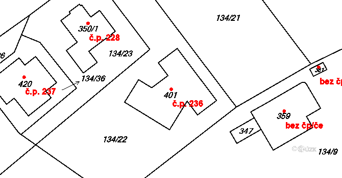 Vysoká Pec 236, Bohutín na parcele st. 401 v KÚ Vysoká Pec u Bohutína, Katastrální mapa