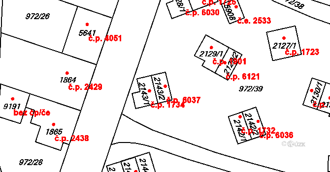 Zlín 6037 na parcele st. 2143/2 v KÚ Zlín, Katastrální mapa