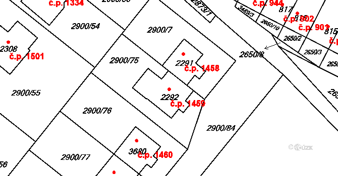 Rosice 1459 na parcele st. 2292 v KÚ Rosice u Brna, Katastrální mapa