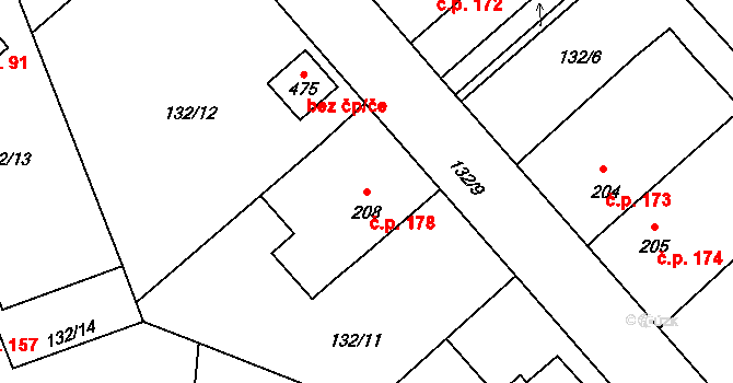 Sedlec 178, Sedlec-Prčice na parcele st. 208 v KÚ Sedlec u Votic, Katastrální mapa