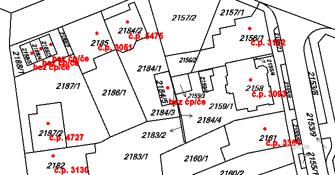 Chomutov 39103013 na parcele st. 2184/5 v KÚ Chomutov II, Katastrální mapa