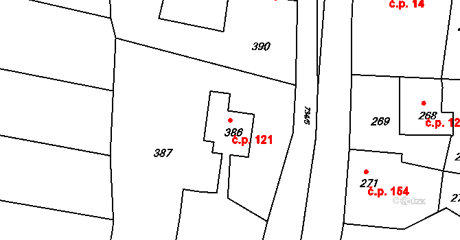 Lípa 121 na parcele st. 386 v KÚ Lípa nad Dřevnicí, Katastrální mapa