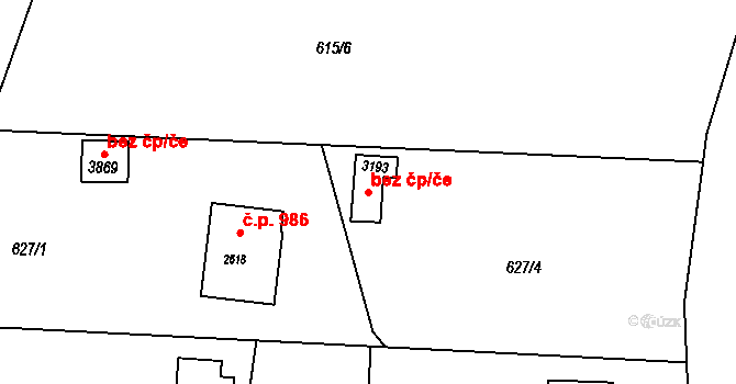 Rožnov pod Radhoštěm 41648013 na parcele st. 3193 v KÚ Rožnov pod Radhoštěm, Katastrální mapa