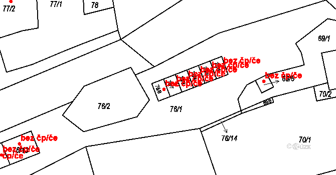 Meclov 42435013 na parcele st. 76/7 v KÚ Třebnice u Domažlic, Katastrální mapa
