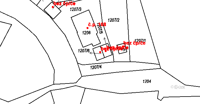 Jablonec nad Nisou 43465013 na parcele st. 1207/6 v KÚ Vrkoslavice, Katastrální mapa