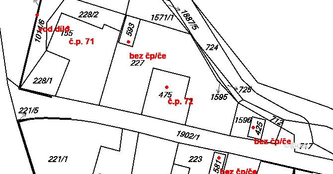 Hrochův Týnec 72 na parcele st. 475 v KÚ Hrochův Týnec, Katastrální mapa