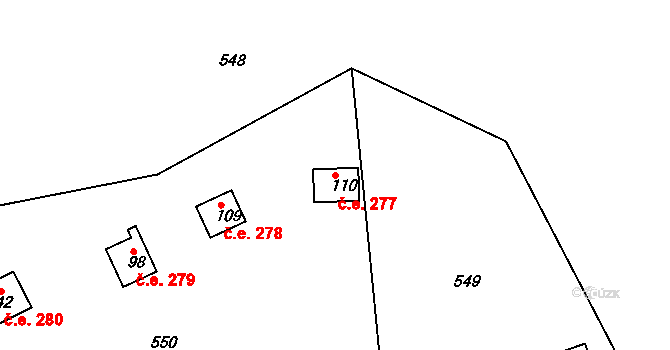 Samařov 277, Liboměřice na parcele st. 110 v KÚ Nové Lhotice, Katastrální mapa