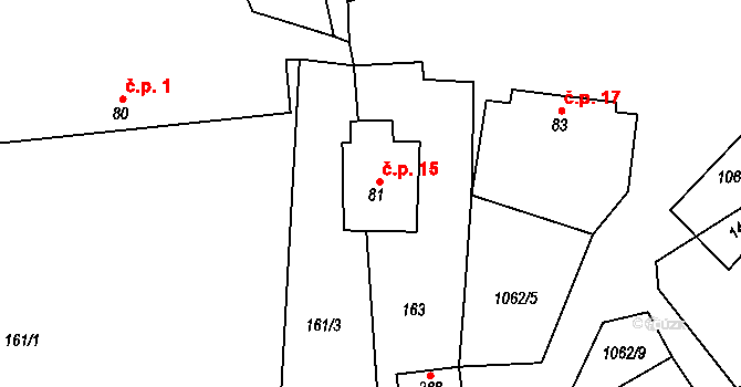 Ovčáry 15 na parcele st. 81 v KÚ Ovčáry u Dřís, Katastrální mapa