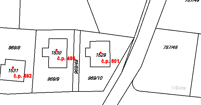 Jílové u Prahy 501 na parcele st. 1529 v KÚ Jílové u Prahy, Katastrální mapa