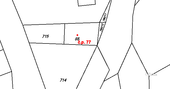 Předslav 77 na parcele st. 85 v KÚ Předslav, Katastrální mapa