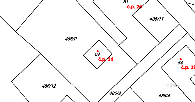 Mítov 31, Nové Mitrovice na parcele st. 64 v KÚ Mítov, Katastrální mapa