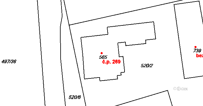 Dobřív 269 na parcele st. 565 v KÚ Dobřív, Katastrální mapa