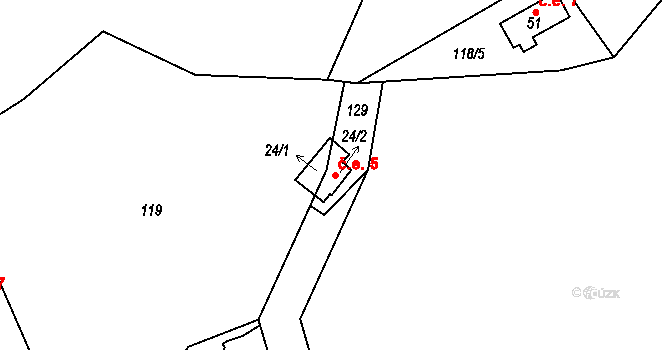 Rudov 5, Míčov-Sušice na parcele st. 24/2 v KÚ Rudov, Katastrální mapa