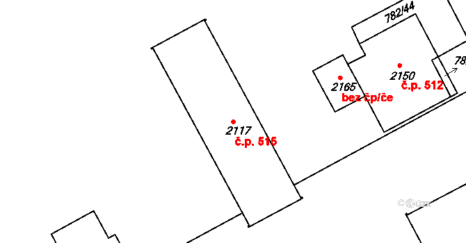 Lázně Bohdaneč 515 na parcele st. 2117 v KÚ Lázně Bohdaneč, Katastrální mapa