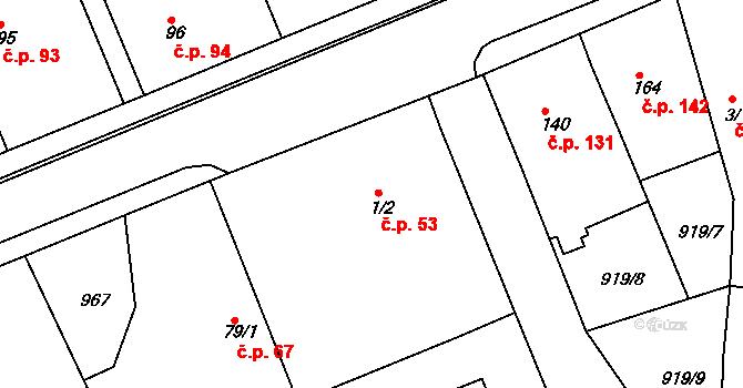 Živanice 53 na parcele st. 1/2 v KÚ Živanice, Katastrální mapa