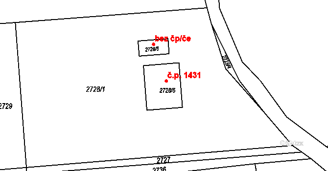 Dolní Lutyně 1431 na parcele st. 2728/5 v KÚ Dolní Lutyně, Katastrální mapa