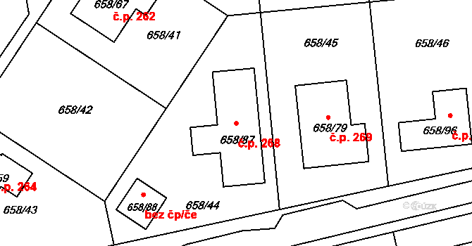 Medlov 268 na parcele st. 658/87 v KÚ Medlov, Katastrální mapa