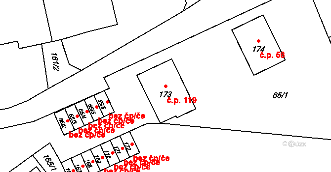 Jerlochovice 119, Fulnek na parcele st. 173 v KÚ Jerlochovice, Katastrální mapa