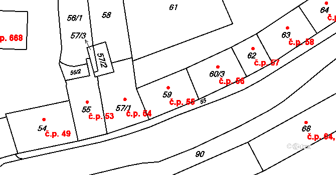 Fulnek 55 na parcele st. 59 v KÚ Fulnek, Katastrální mapa
