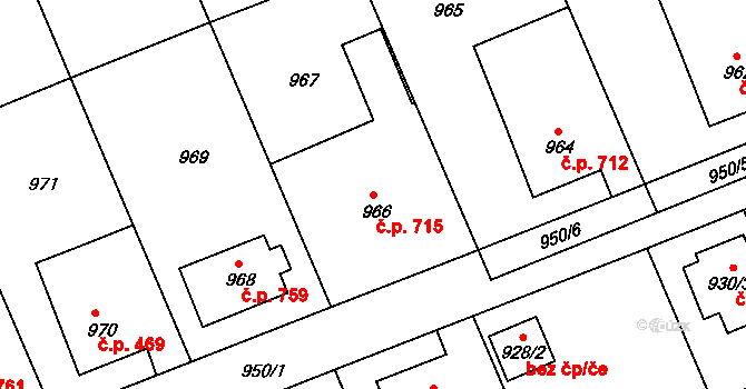 Příbor 715 na parcele st. 966 v KÚ Příbor, Katastrální mapa