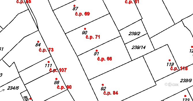 Krupá 66 na parcele st. 91 v KÚ Krupá, Katastrální mapa
