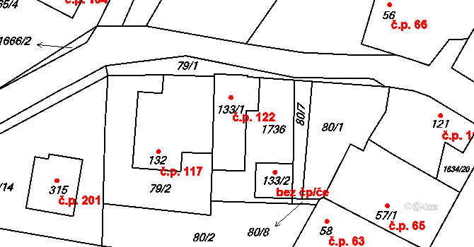 Čejov 122 na parcele st. 133/1 v KÚ Čejov, Katastrální mapa