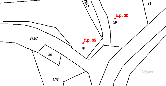 Malměřice 35, Blatno na parcele st. 19 v KÚ Malměřice, Katastrální mapa