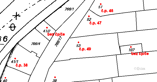 Lelov 49, Stod na parcele st. 53 v KÚ Lelov, Katastrální mapa