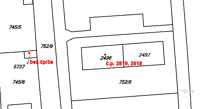 Havlíčkův Brod 2818,2819 na parcele st. 2496 v KÚ Havlíčkův Brod, Katastrální mapa
