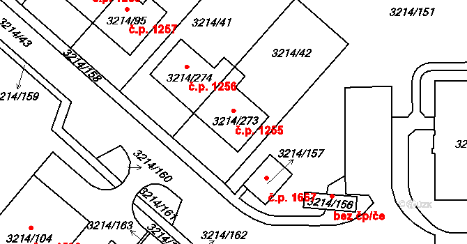 Chotěboř 1255 na parcele st. 3214/273 v KÚ Chotěboř, Katastrální mapa