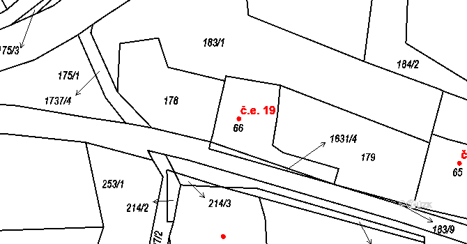 Ohnišov 19 na parcele st. 66 v KÚ Ohnišov, Katastrální mapa