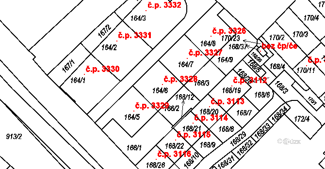 Milovice 3328 na parcele st. 164/6 v KÚ Milovice nad Labem, Katastrální mapa
