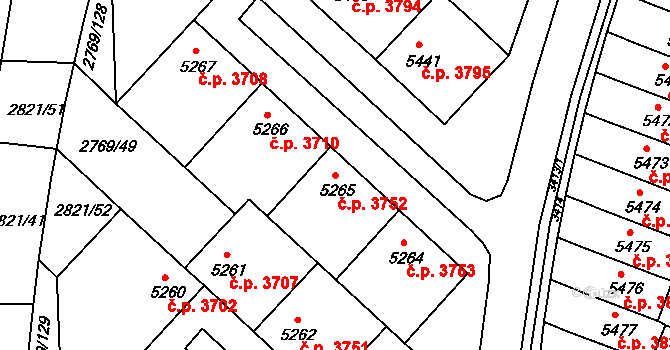 Kroměříž 3752 na parcele st. 5265 v KÚ Kroměříž, Katastrální mapa