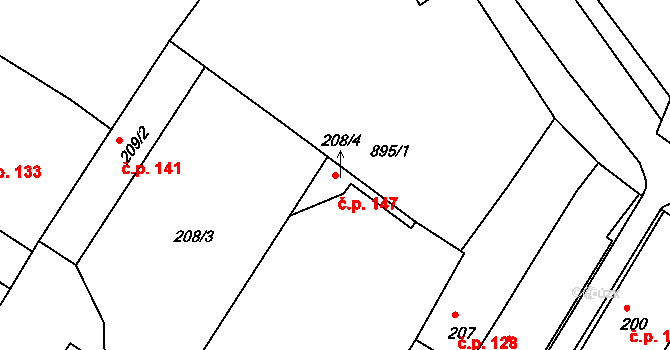 Bystřice pod Hostýnem 147 na parcele st. 895/1 v KÚ Bystřice pod Hostýnem, Katastrální mapa