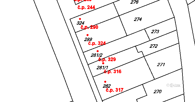 Smržice 329 na parcele st. 281/2 v KÚ Smržice, Katastrální mapa