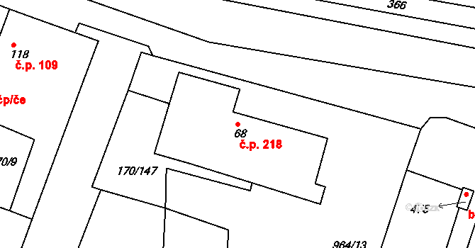 Hořátev 218 na parcele st. 68 v KÚ Hořátev, Katastrální mapa
