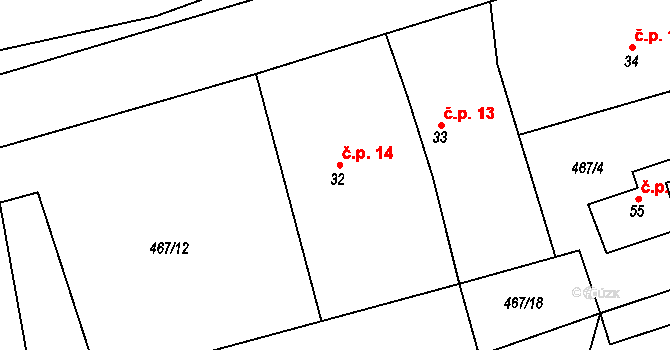 Radvančice 14, Zbraslavice na parcele st. 32 v KÚ Útěšenovice, Katastrální mapa