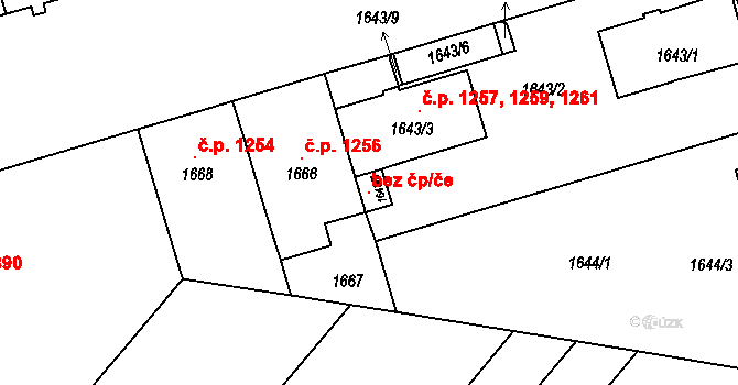 Brno 115274014 na parcele st. 1643/5 v KÚ Černá Pole, Katastrální mapa