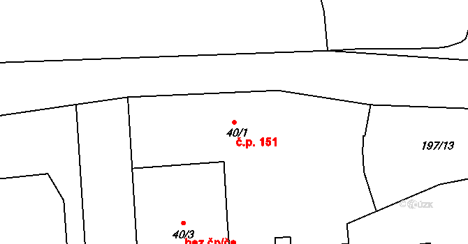 Zápy 151 na parcele st. 40/1 v KÚ Ostrov u Brandýsa nad Labem, Katastrální mapa