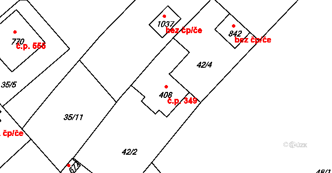 Ledenice 349 na parcele st. 408 v KÚ Ledenice, Katastrální mapa