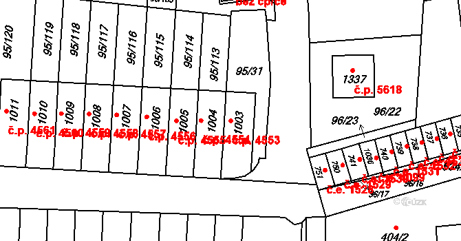 Jihlava 4553 na parcele st. 1003 v KÚ Bedřichov u Jihlavy, Katastrální mapa