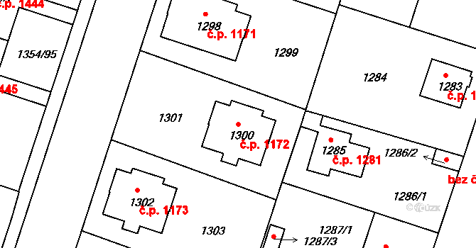 Čelákovice 1172 na parcele st. 1300 v KÚ Čelákovice, Katastrální mapa